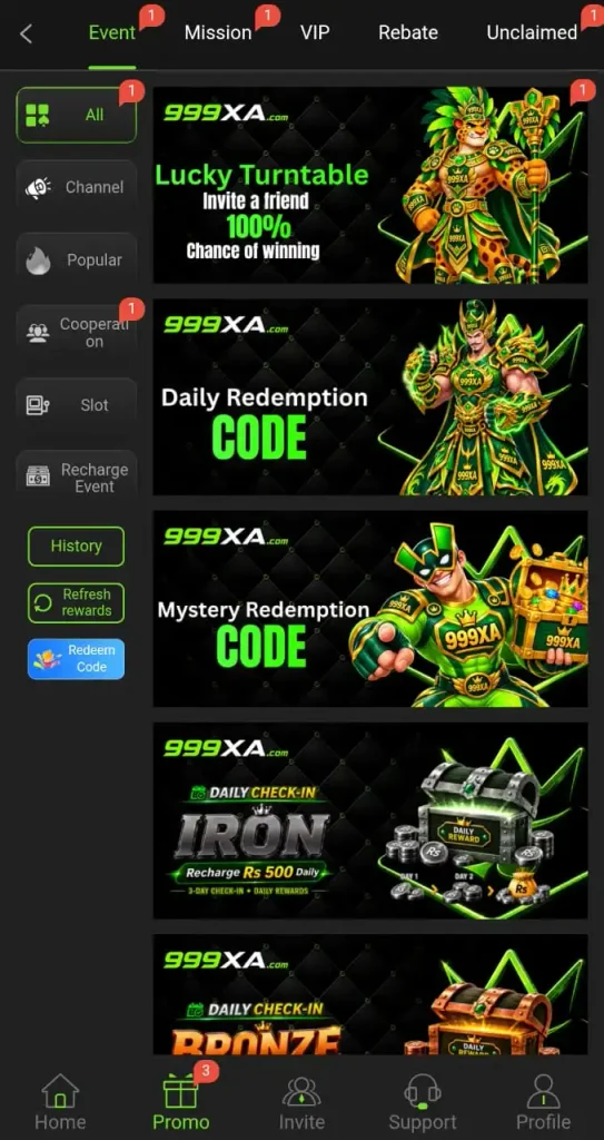 999XA Game promotion and bonus